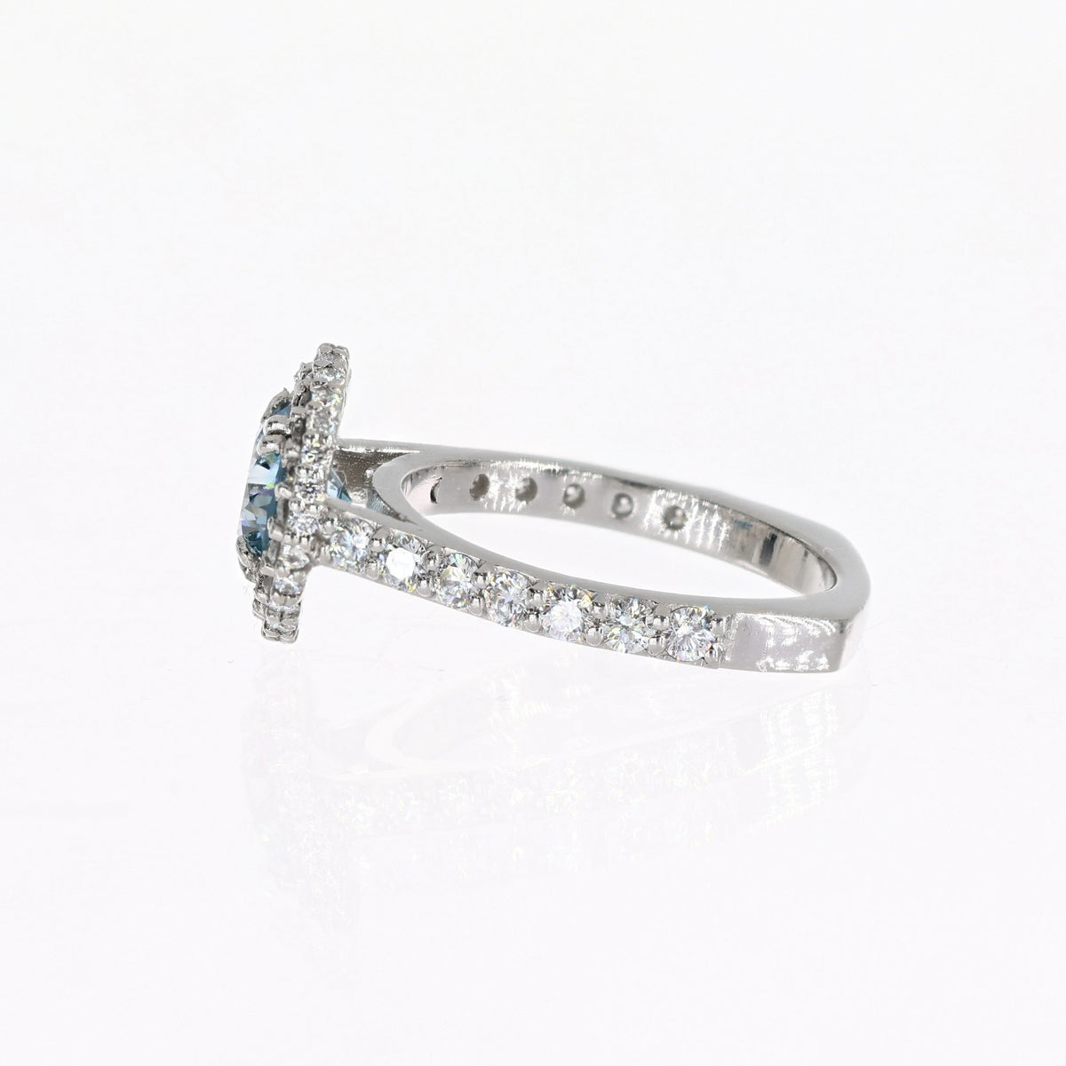 Platinum Intense Blue Round Lab-Created Diamond Ring 1.08ct Intense Blue SI1