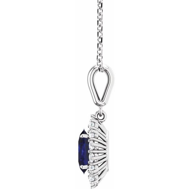14K White Lab-Grown Blue Sapphire &amp; 1/3 CTW Natural Diamond 18&quot; Necklace