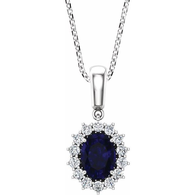 14K White Lab-Grown Blue Sapphire &amp; 1/3 CTW Natural Diamond 18&quot; Necklace