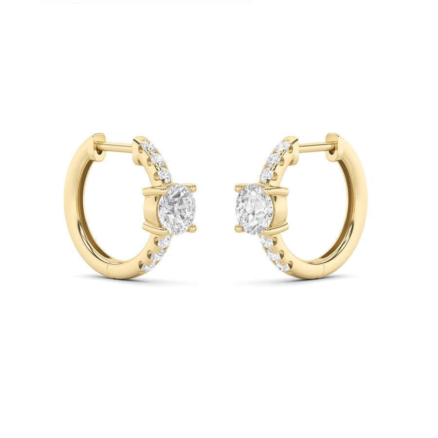 1.5Cttw Round Shaped Lab Grown Diamond (G/VS) Solitare Accent Huggie Earrings in 14K Gold