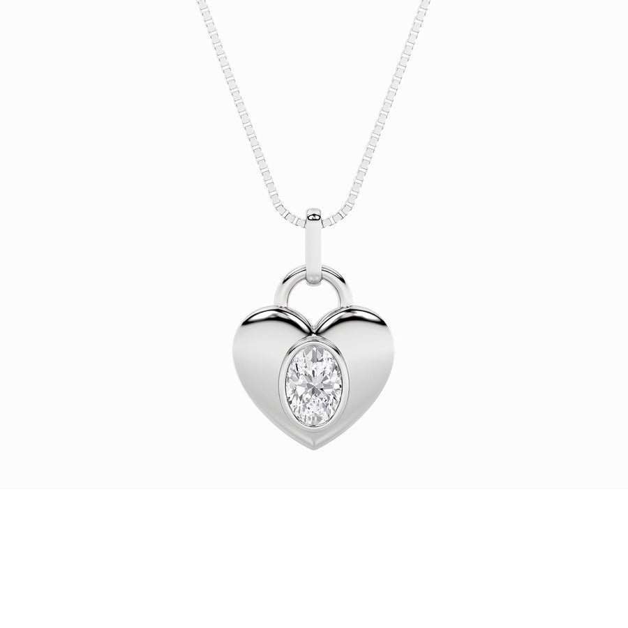 1Cttw Oval Shaped Lab Grown Diamond (F/VS) Heart Pendant in 14K  White Gold