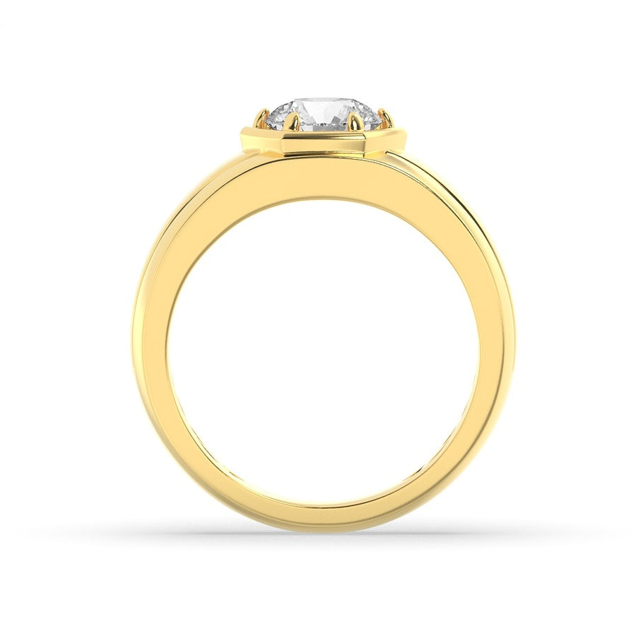 2Cttw Round Shaped Lab Grown Diamond (F/VS) Mens Ring in 14K Yellow Gold
