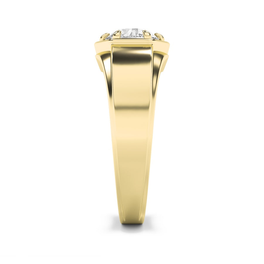 2Cttw Round Shaped Lab Grown Diamond (F/VS) Mens Ring in 14K Yellow Gold