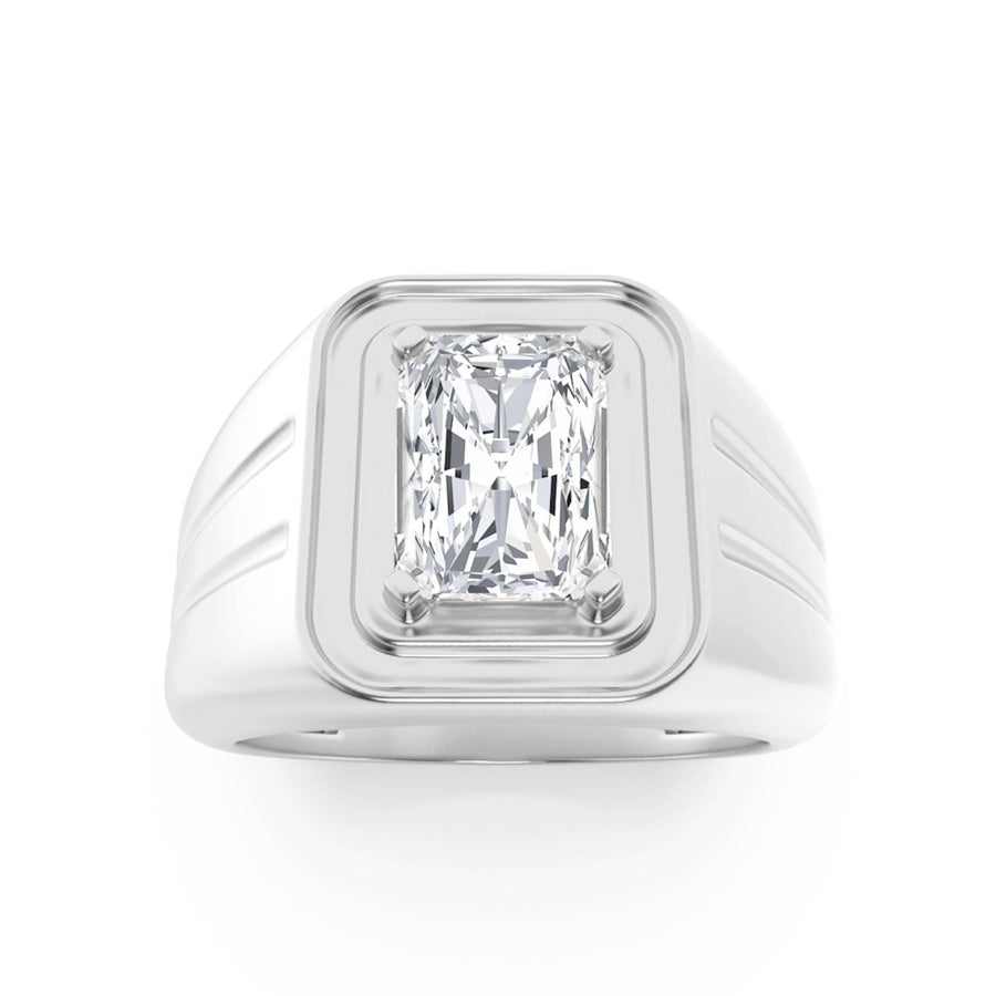 2Cttw Emerald Shaped Lab Grown Diamond (F/VS) MensRing in 14K White Gold