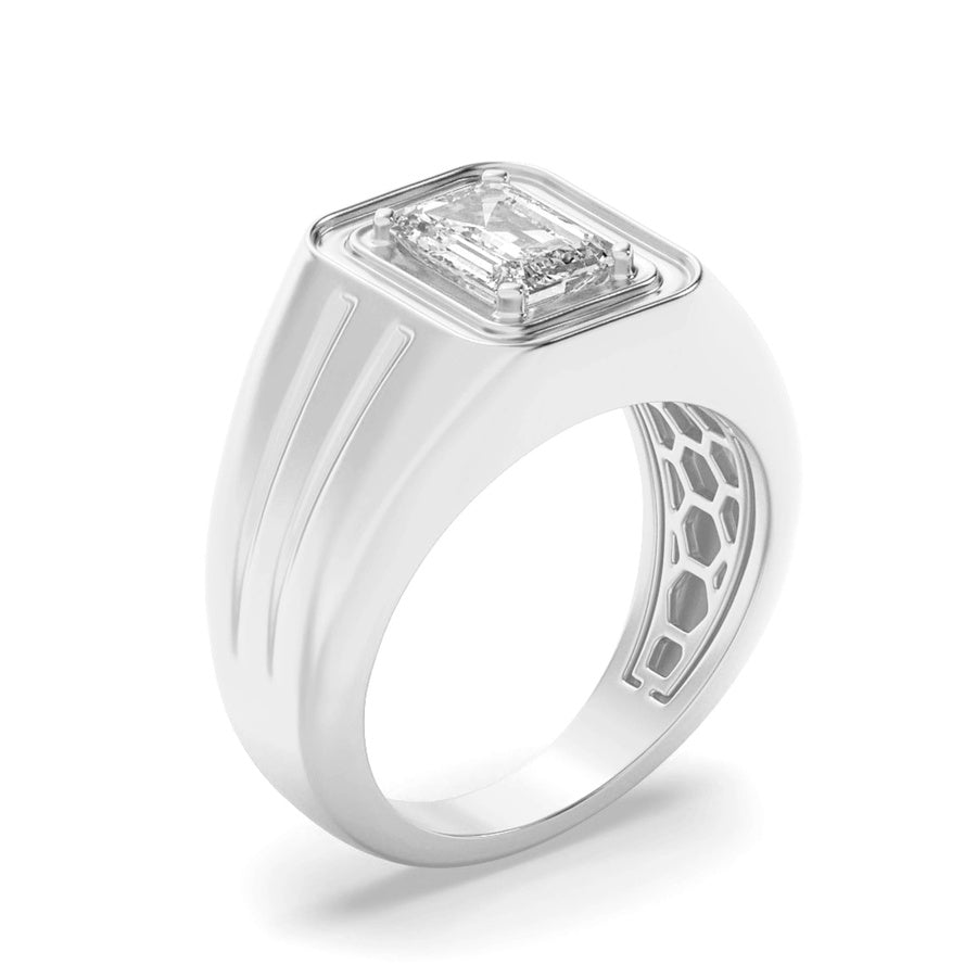 2Cttw Emerald Shaped Lab Grown Diamond (F/VS) MensRing in 14K White Gold