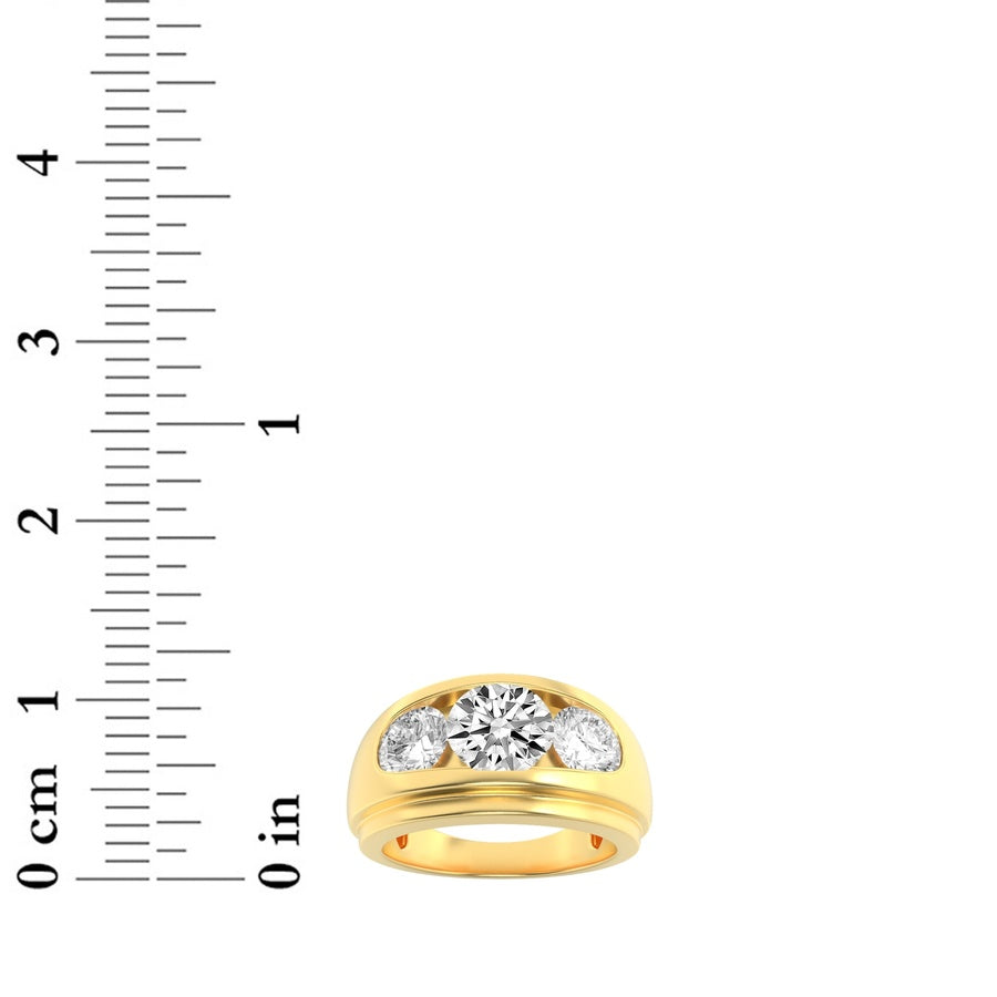 3Cttw Round Shaped Lab Grown Diamond (F/VS) Mens Ring in 14K Yellow Gold