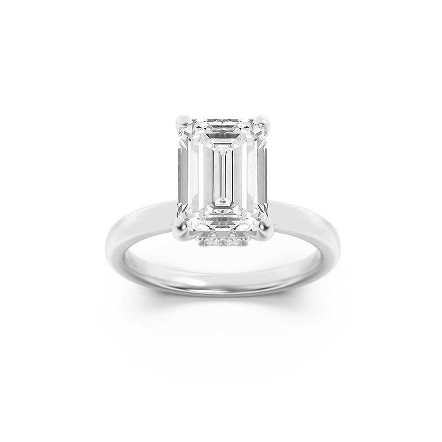 3Cttw Princess Shaped Lab Grown Diamond (F/VS) Hidden Halo Plain Shank Engagement Ring in 14K Gold