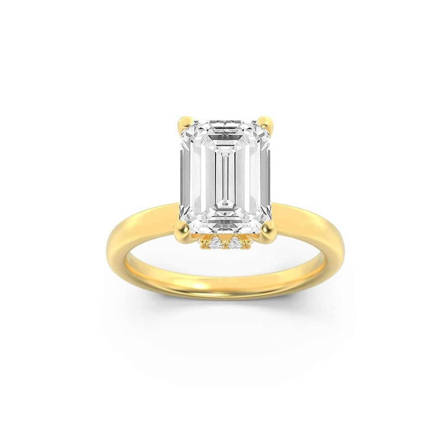 3Cttw Princess Shaped Lab Grown Diamond (F/VS) Hidden Halo Plain Shank Engagement Ring in 14K Gold