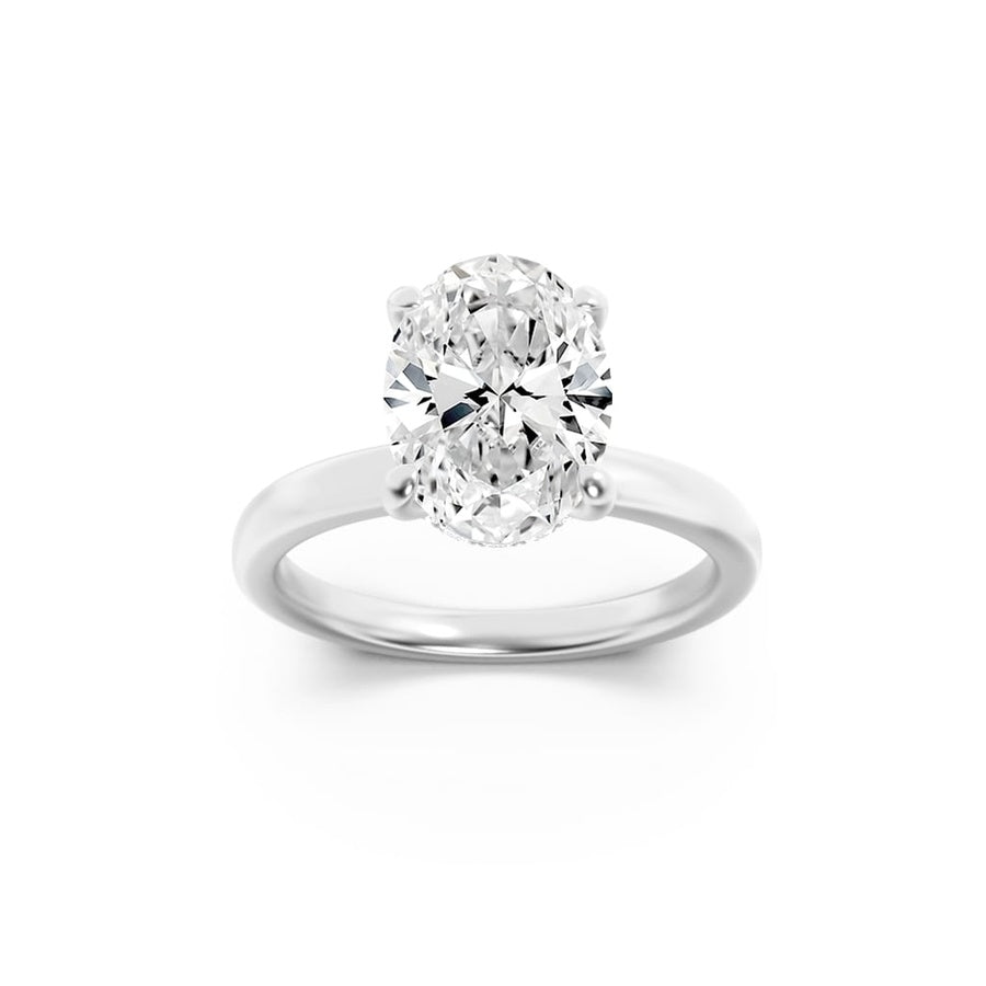 3Cttw Princess Shaped Lab Grown Diamond (F/VS) Hidden Halo Plain Shank Engagement Ring in 14K Gold