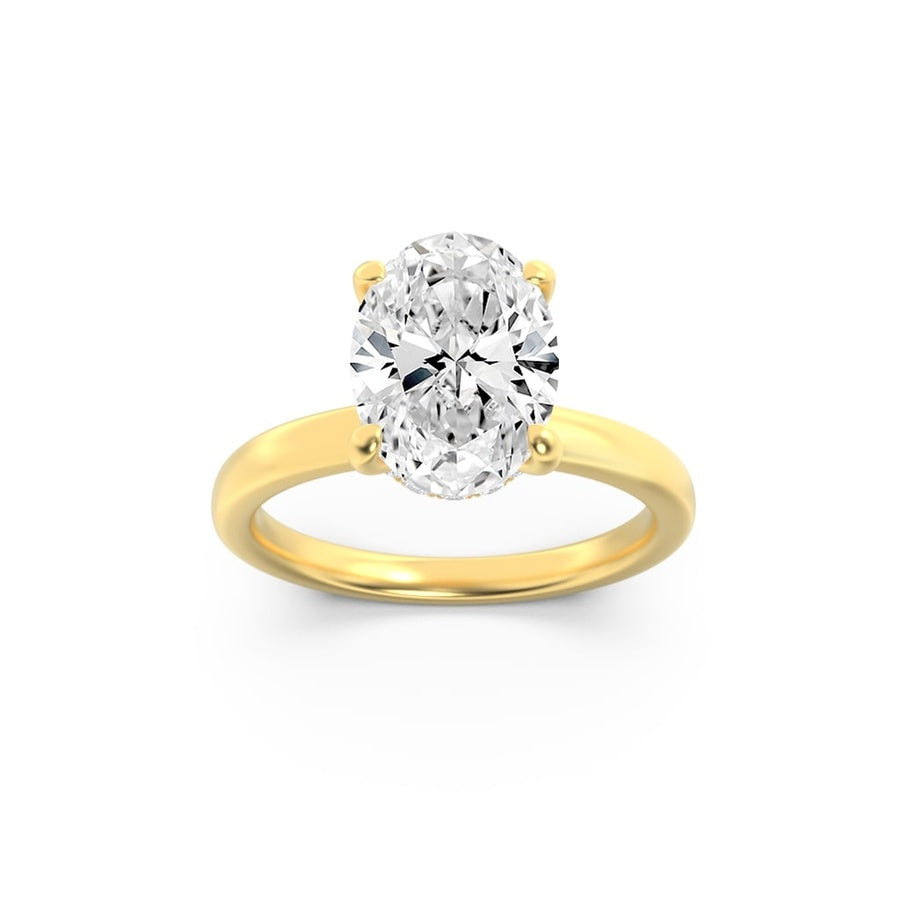 3Cttw Princess Shaped Lab Grown Diamond (F/VS) Hidden Halo Plain Shank Engagement Ring in 14K Gold