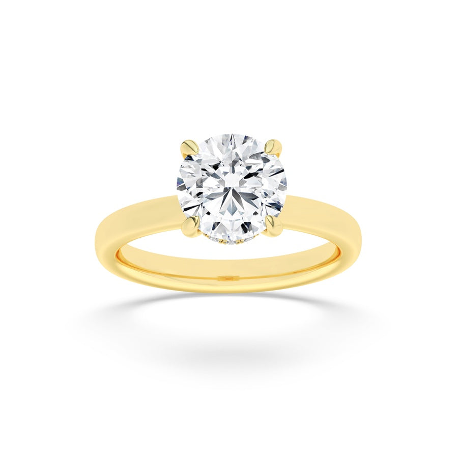 2Cttw Princess Shaped Lab Grown Diamond (F/VS) Hidden Halo Plain Shank Engagement Ring in 14K Gold