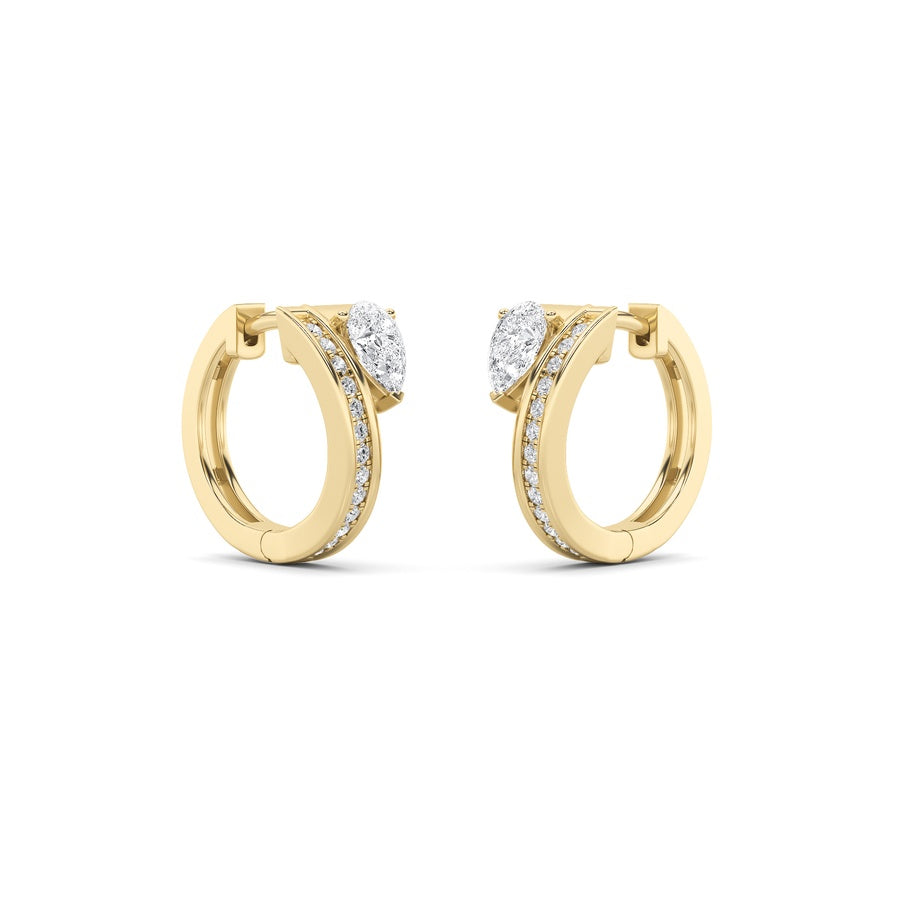 1.25Cttw Pear Shaped Lab Grown Diamond (F/VS) Accented Huggie Earrings in 14K Yellow Gold