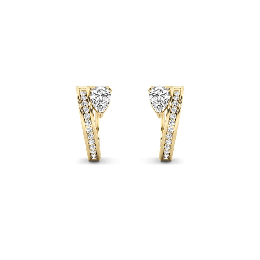 1.25Cttw Pear Shaped Lab Grown Diamond (F/VS) Accented Huggie Earrings in 14K Yellow Gold