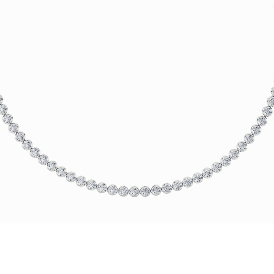 15Cttw Round Shaped Lab Grown Diamond (F/VS) BezelSet Tennis Necklace in 14K White Gold