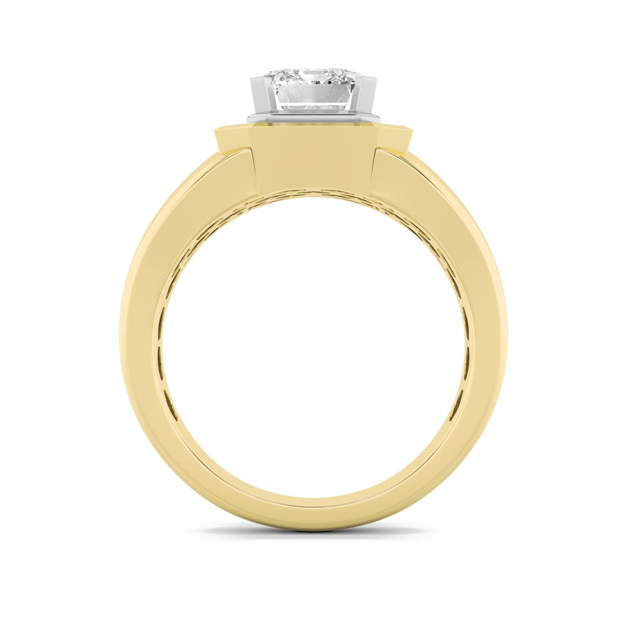 3Cttw Emerald Shaped Lab Grown Diamond (F/VS) Mens Ring in 14K Yellow Gold