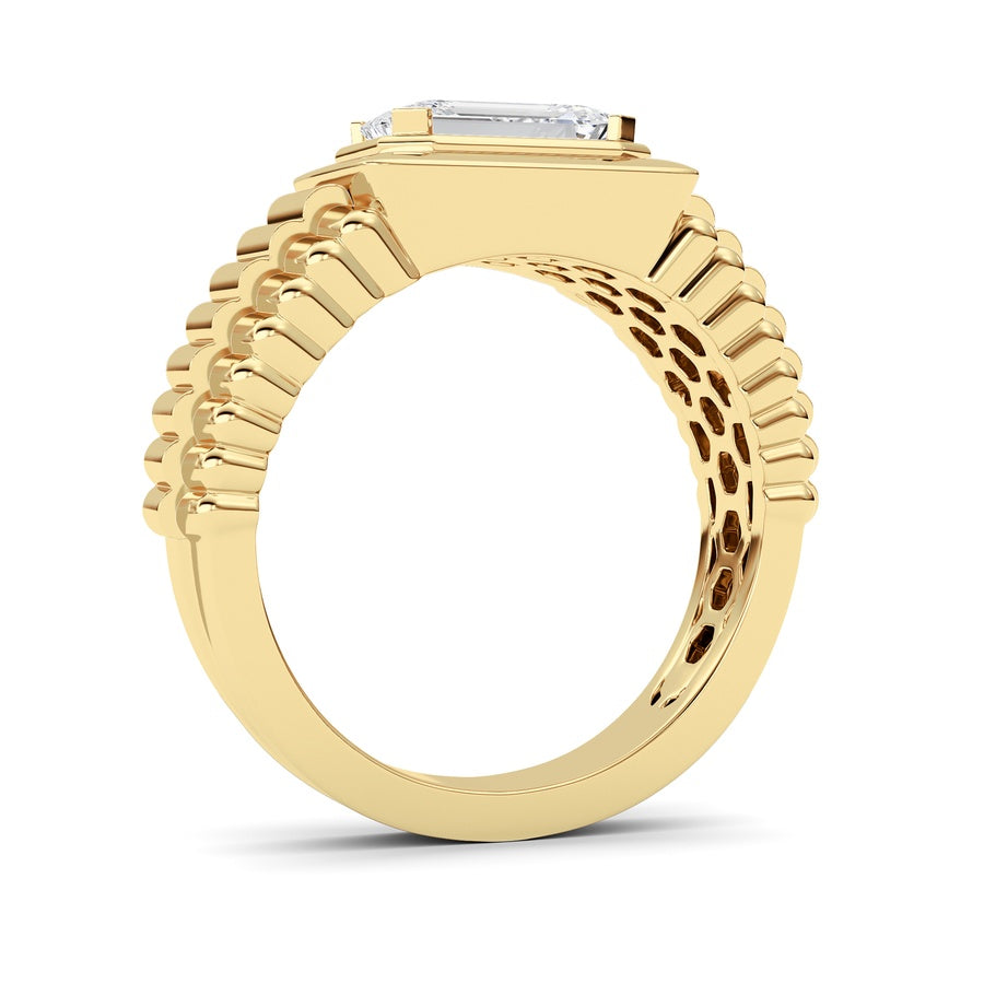 2.5Cttw Emerald Shaped Lab Grown Diamond (F/VS) Mens Ring in 14K Yellow Gold