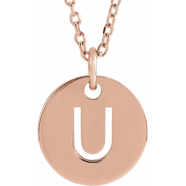 14K Rose Initial U 16-18&quot; Necklace