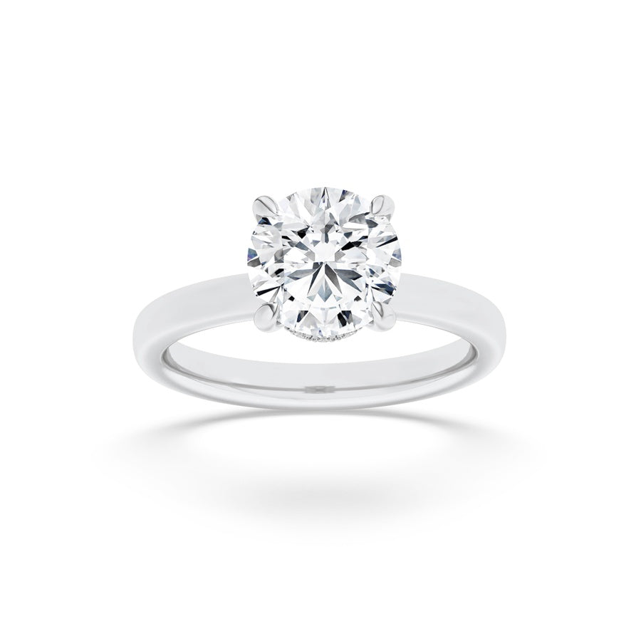 2Cttw Princess Shaped Lab Grown Diamond (F/VS) Hidden Halo Plain Shank Engagement Ring in 14K Gold