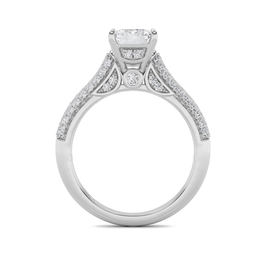 1.5Cttw Emerald Shaped Lab Grown Diamond (F/VS) Hidden Halo Accented Engagement Ring in 14K Gold