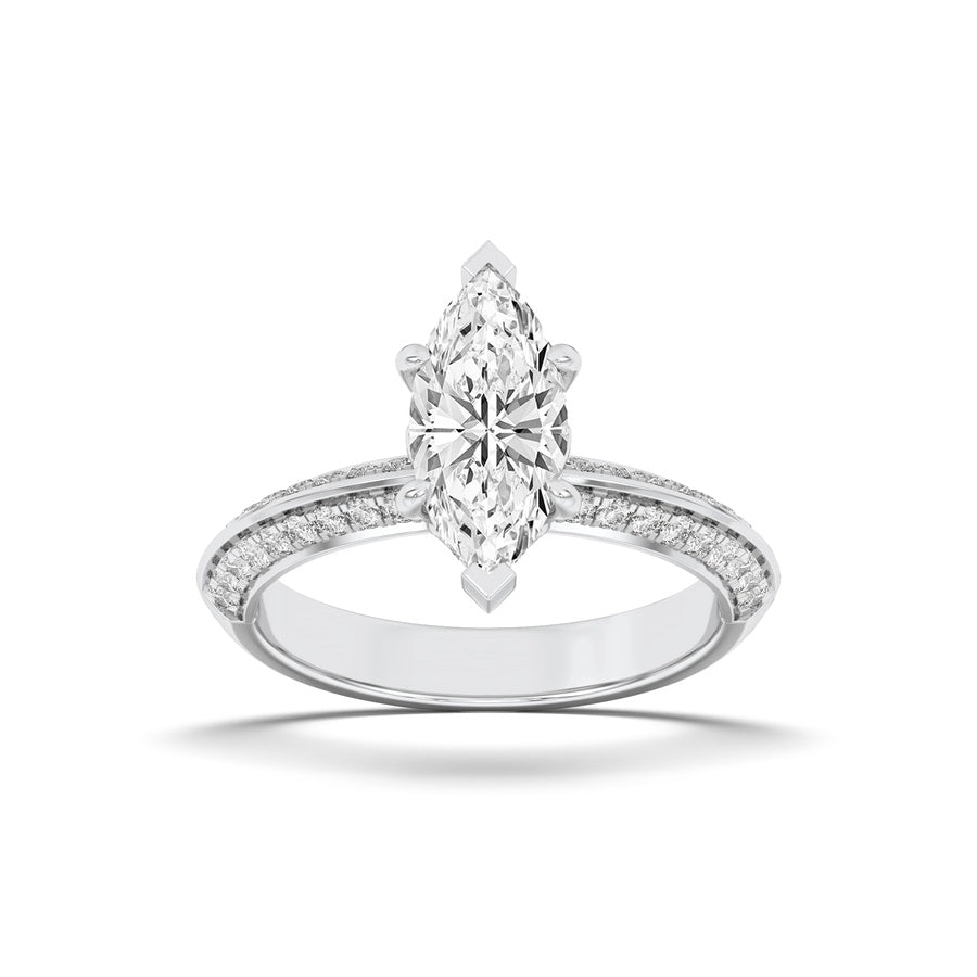 2Cttw Round Shaped Lab Grown Diamond (F/VS) Micro Pave Knife Edge Accent Ring in 14K Gold