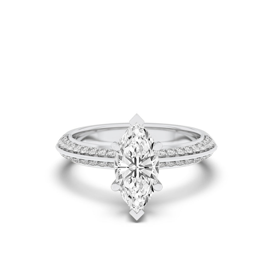 2Cttw Marquise Shaped Lab Grown Diamond (F/VS) Micro Pave Knife Edge Accent Ring in 14K Gold
