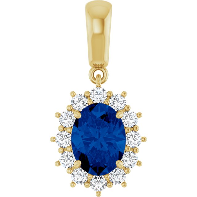 14K White Lab-Grown Blue Sapphire &amp; 1/3 CTW Natural Diamond Pendant