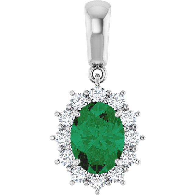 14K White Lab-Grown Emerald &amp; 1/3 CTW Natural Diamond Pendant