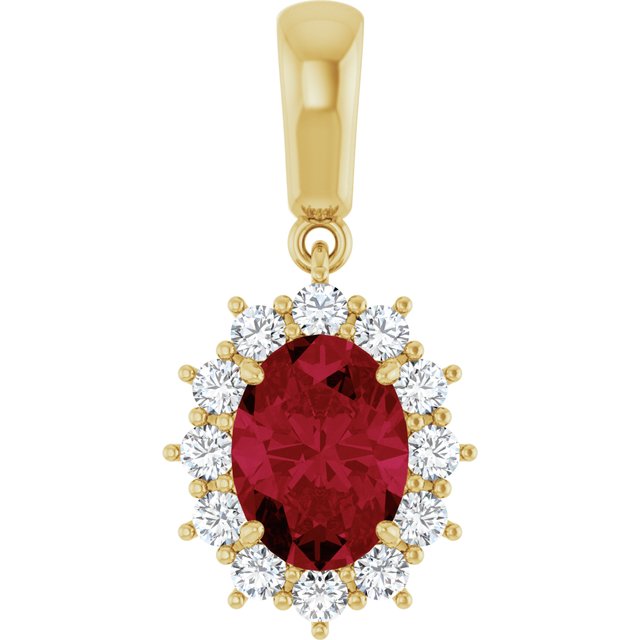 14K White Lab-Grown Ruby &amp; 1/3 CTW Natural Diamond Pendant
