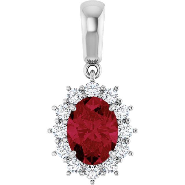 14K White Lab-Grown Ruby &amp; 1/3 CTW Natural Diamond Pendant