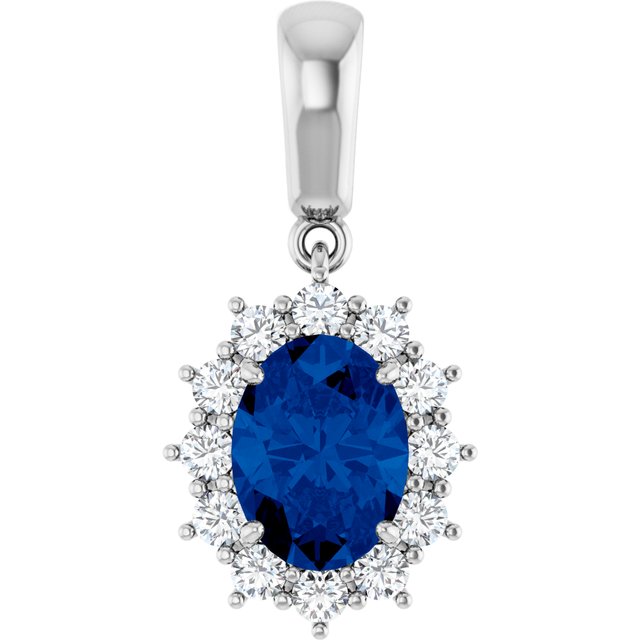 14K White Lab-Grown Blue Sapphire &amp; 1/3 CTW Natural Diamond Pendant