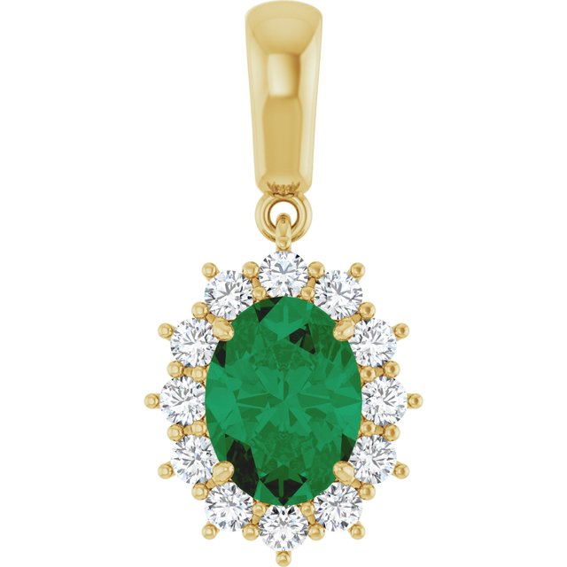 14K White Lab-Grown Emerald &amp; 1/3 CTW Natural Diamond Pendant