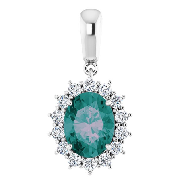 14K White Lab-Grown Ruby &amp; 1/3 CTW Natural Diamond Pendant
