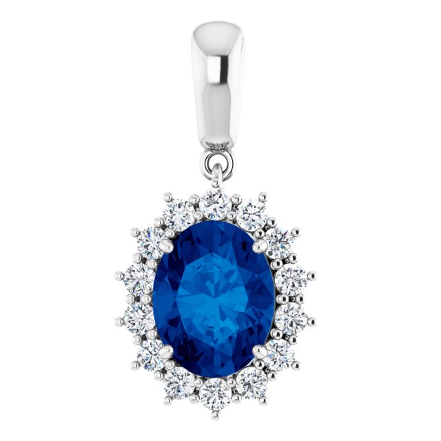 14K White Lab-Grown Emerald &amp; 1/3 CTW Natural Diamond Pendant