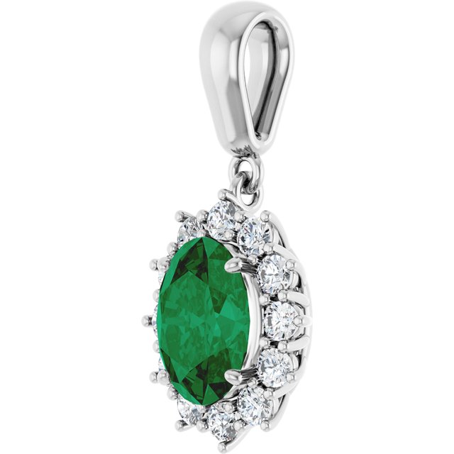 14K White Lab-Grown Emerald &amp; 1/3 CTW Natural Diamond Pendant