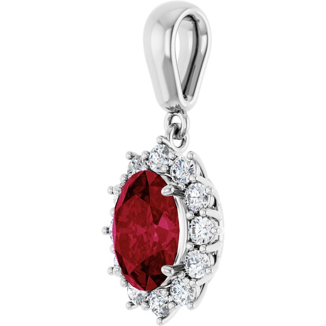 14K White Lab-Grown Ruby &amp; 1/3 CTW Natural Diamond Pendant