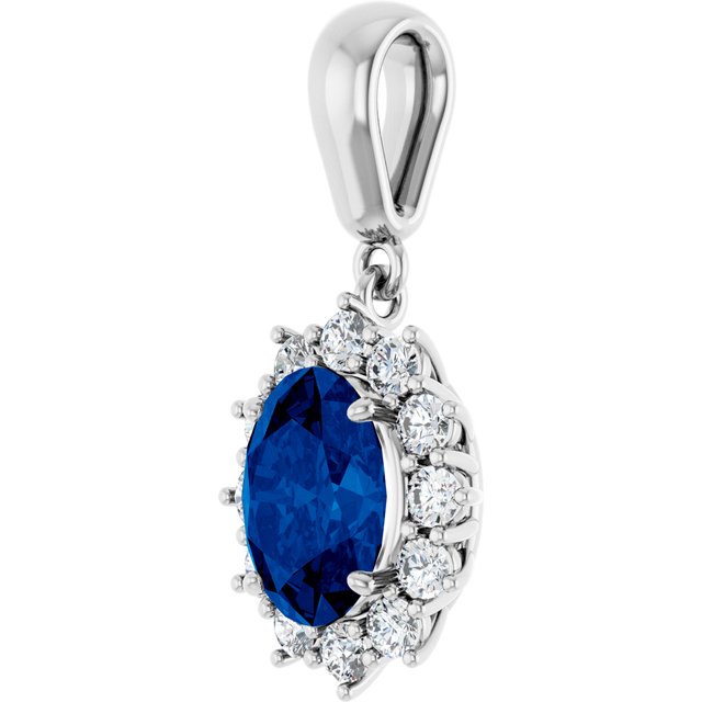 14K White Lab-Grown Blue Sapphire &amp; 1/3 CTW Natural Diamond Pendant