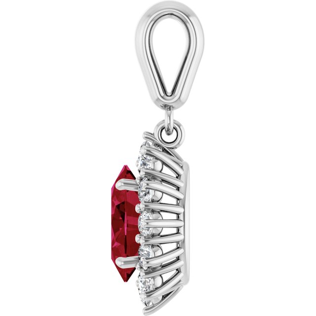 14K White Lab-Grown Ruby &amp; 1/3 CTW Natural Diamond Pendant