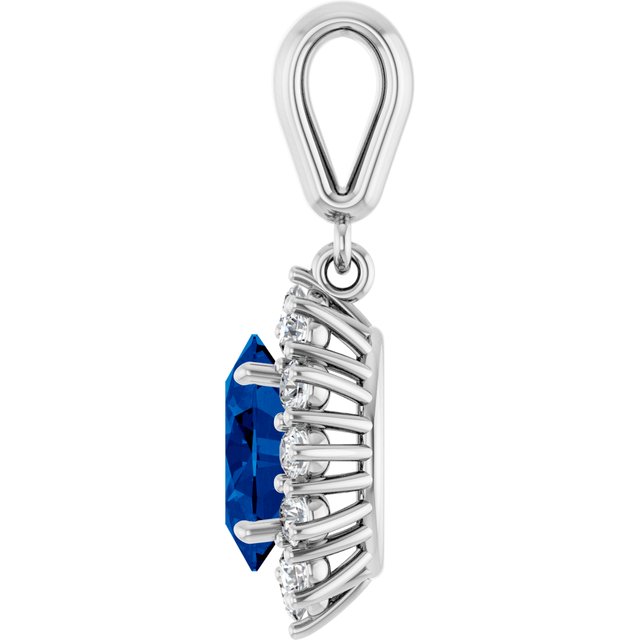 14K White Lab-Grown Blue Sapphire &amp; 1/3 CTW Natural Diamond Pendant