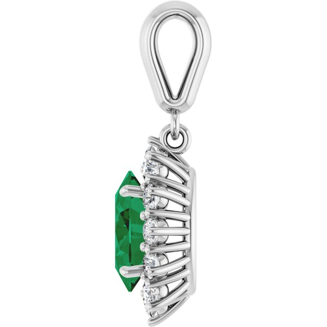 14K White Lab-Grown Emerald &amp; 1/3 CTW Natural Diamond Pendant