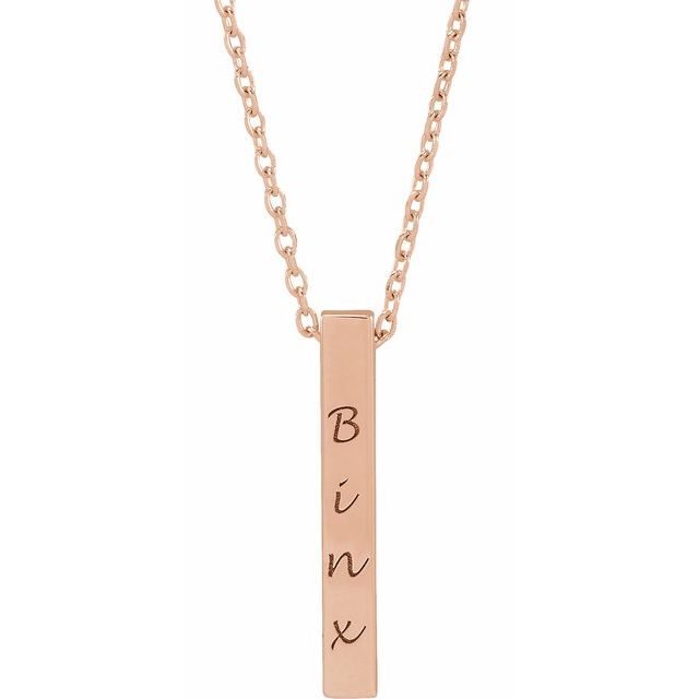 14K Rose Engravable Four-Sided Bar 16-18&quot; Necklace