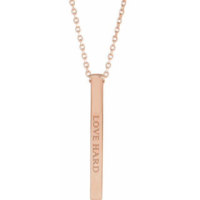 14K Rose Engravable Four-Sided Bar 16-18&quot; Necklace