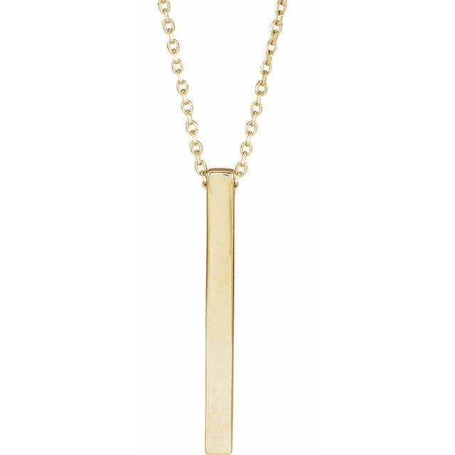 14K Rose Engravable Four-Sided Bar 16-18&quot; Necklace