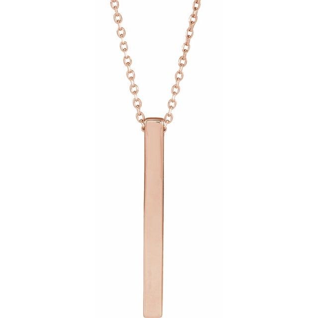 14K Rose Engravable Four-Sided Bar 16-18&quot; Necklace