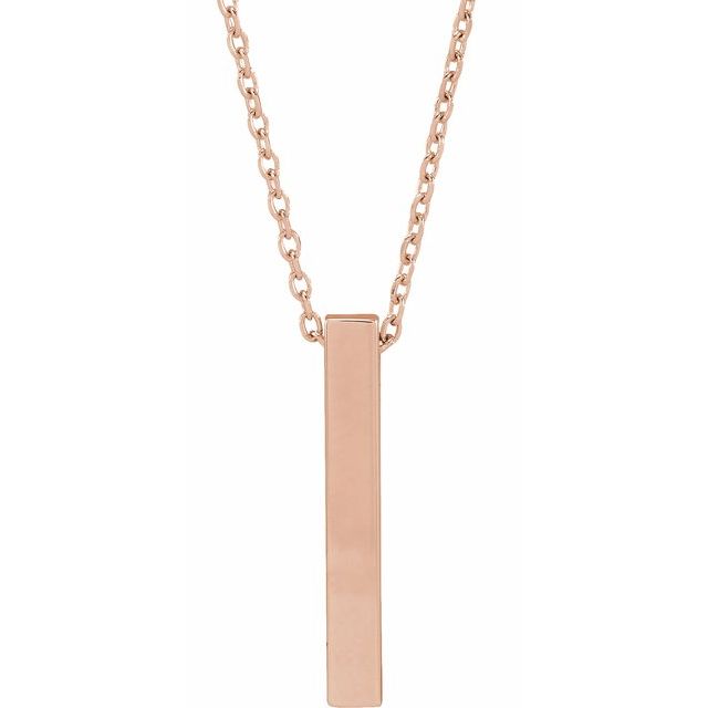 14K Rose Engravable Four-Sided Bar 16-18&quot; Necklace