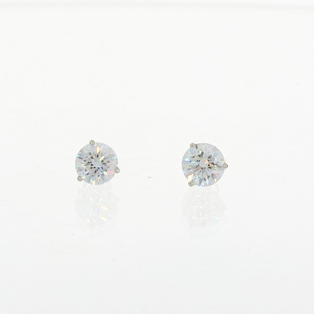 14K White Gold Lab-Created Diamond 3 Prong Martini Screw Back Studs 4 CTW